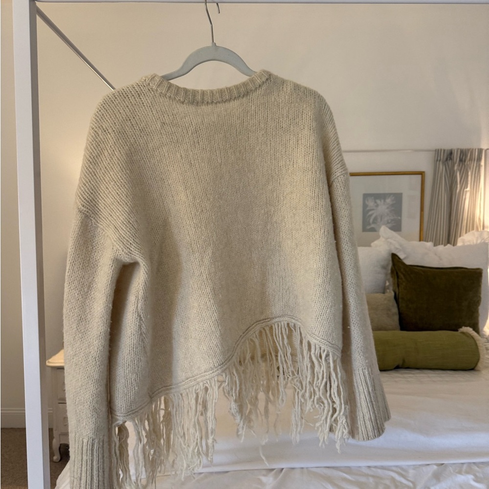 Zara Fringed Cream Sweater